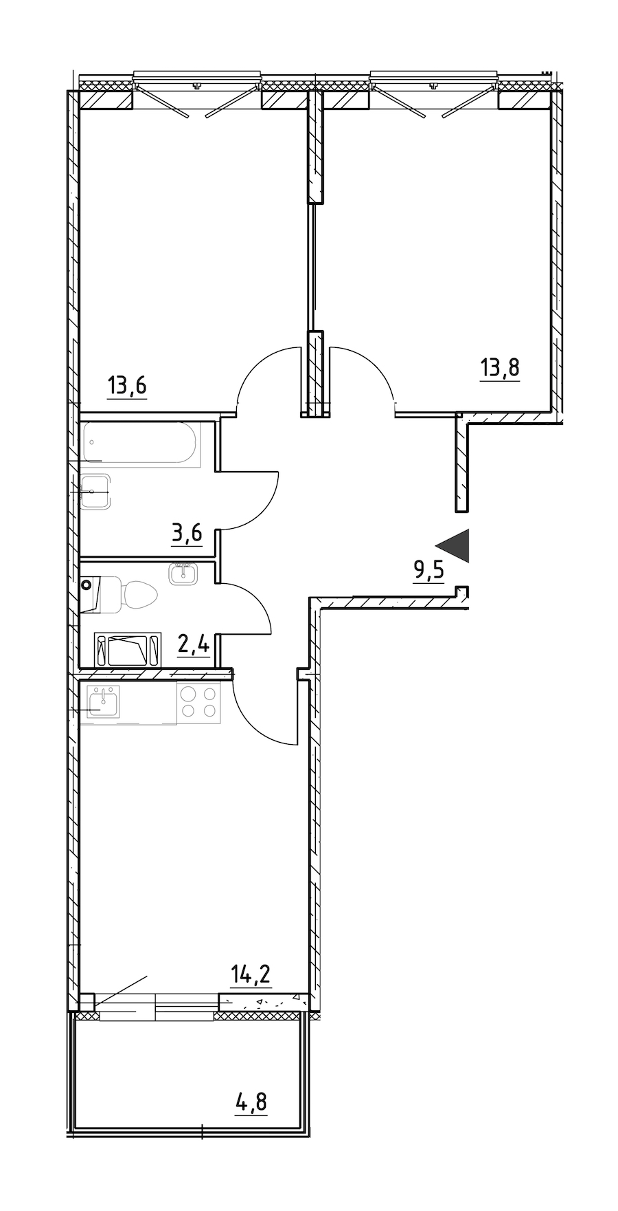 2-комнатная квартира 58.9 м², 6/8 эт., ЖК «Квартал Che»